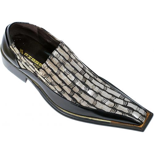 Fiesso Black/Tan Square Toe Geometric Design Leather Shoes - FI6049